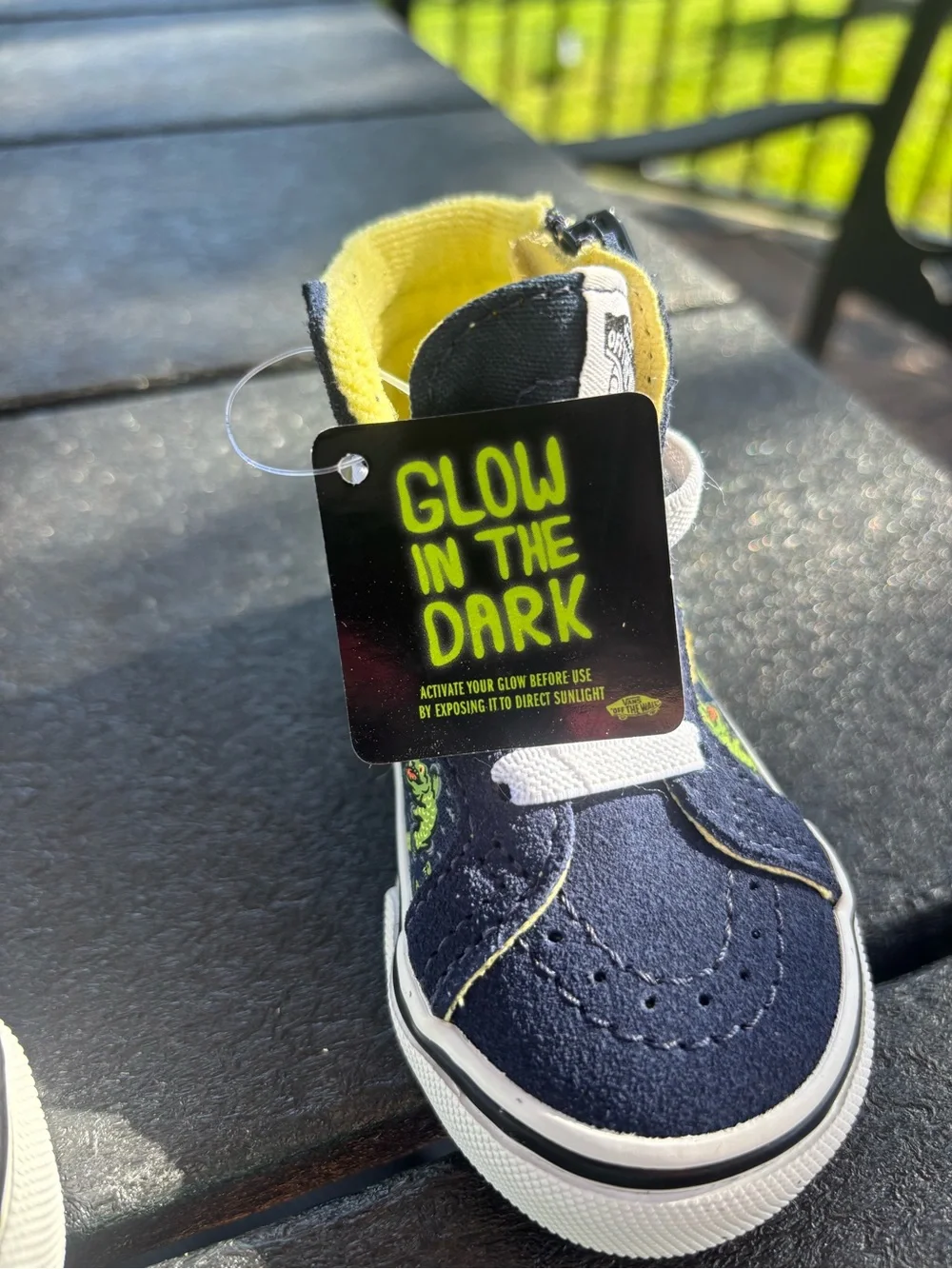 Vans Navy High-Top Sneakers with Yellow Dinosaur Accent